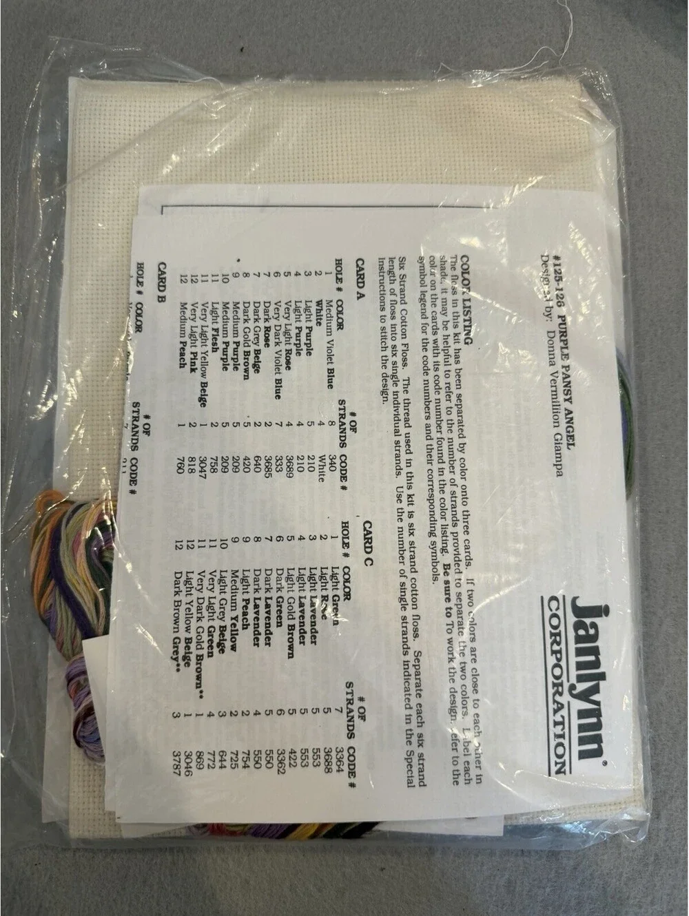 Vtg Rare Janlynn Counted Cross Stitch Kit  Purple Pansy Angel New